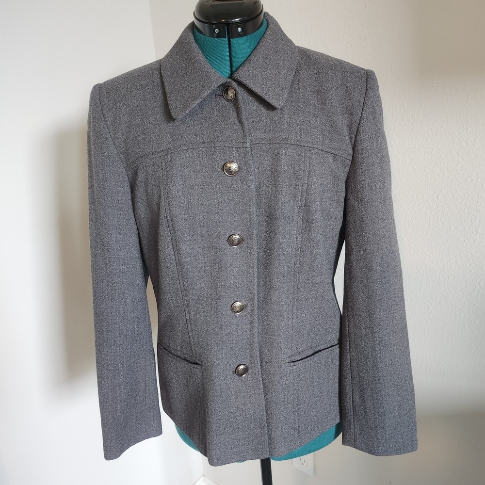 Rafaella Womens Classic Wool Blazer Gray Size 8 Career Classic Closet Staple